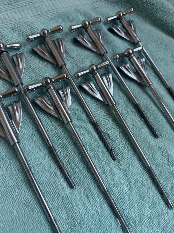 Ludwig Lot of 8 Bowtie Clubdate Pre Serial Bass Drum Tension Rods + Claws 7” 60s - Chrome image 1