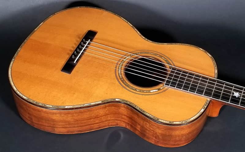 Dazzling 1927 Harmony Supertone Artist parlor guitar, rare 14” body, all orig, koa, orig case. image 1