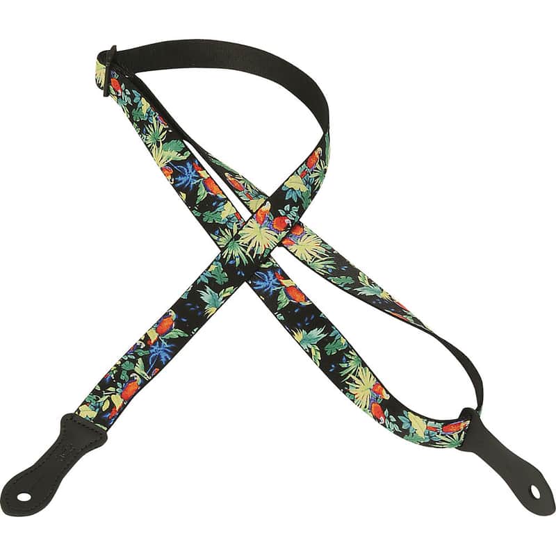 Levy's MP23UKE 1" Poly Tropical Parrot Print Leather Ends Mandolin/Uke Strap image 1