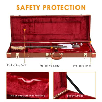 Cases Hard-Shell Pu Wood Case Fit Tl St 170 Electric Guitar With Lock Key image 4