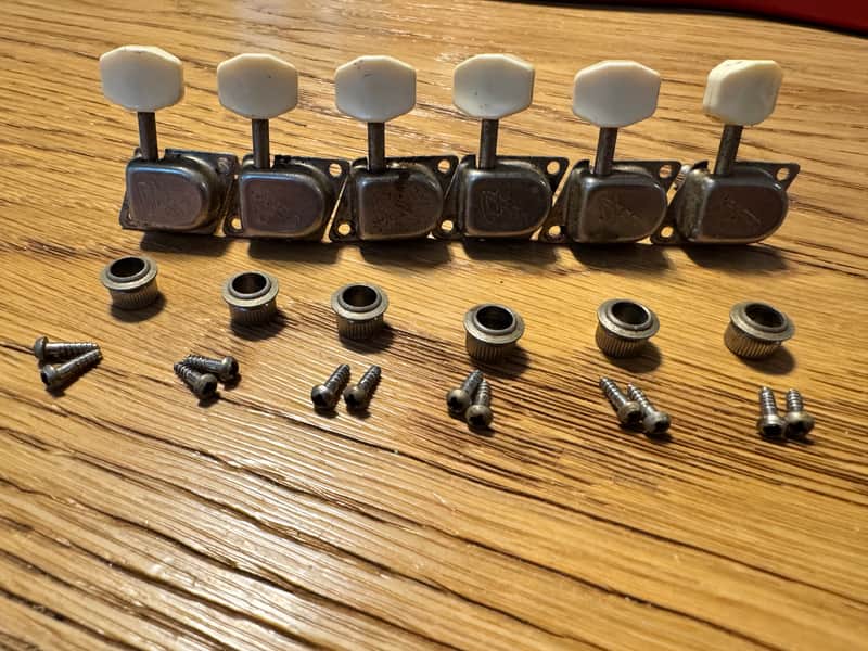 Fender Schaller Six In Line Tuners Plastic Buttons 1960s image 1