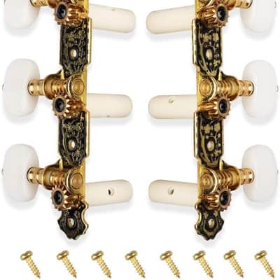 Guitar Tuners Machine Heads 3+3 Set Tuning Keys String Pegs For Classical Guitar (Short Black, White Button) image 1