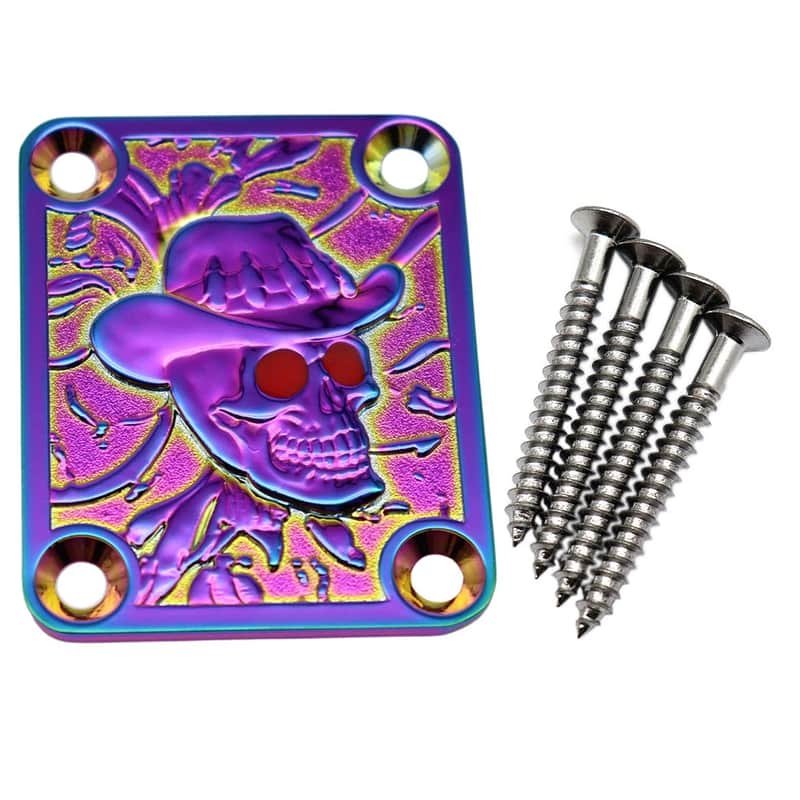 Rainbow Finish Guitar Tele Strat Style Neck Plate with SkullHead Top image 1
