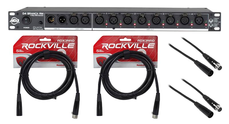 American DJ D4 Branch RM Rack Mount 4-Way DMX Distributor w/XLR IO Jack+4 Cables image 1