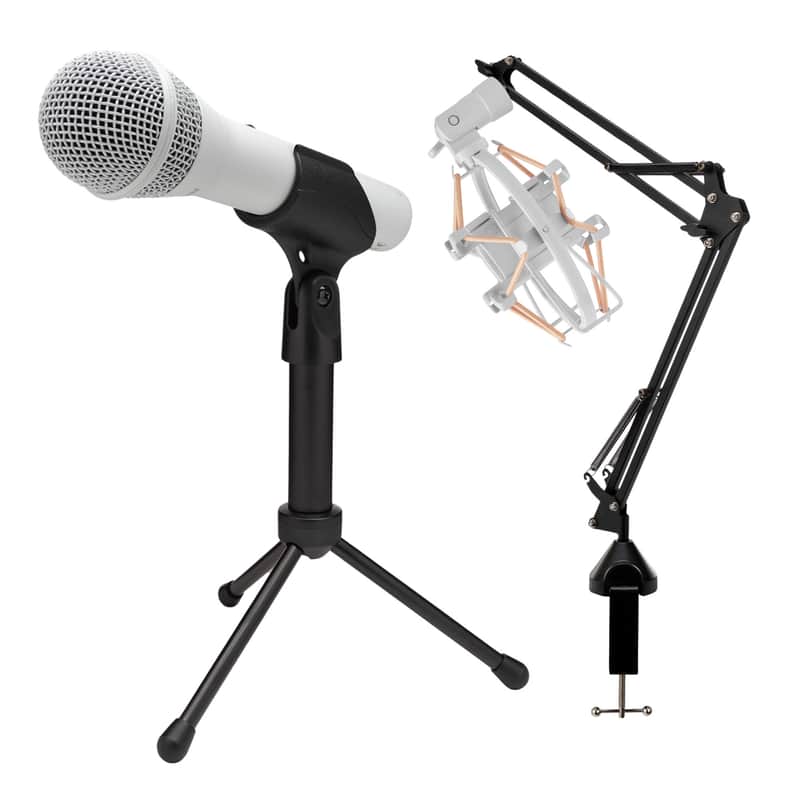 Samson Q2U USB and XLR Handheld Dynamic Microphone with Cardioid Polar Pattern (White) Bundle with Focus Pro Audio Shock Mount (White) and Focus Pro Audio Desktop Boom Arm Microphone Stand image 1