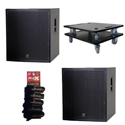 2x Yorkville YXL18SP 1000W Powered Subwoofers + Set of 2 Caster Boards image 1