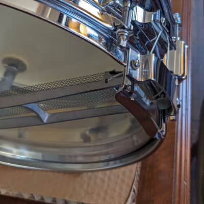 Rogers "5-Line" Dyna-Sonic 5x14" Brass Snare Drum with "Beavertail" Lugs 1967 - 1974 - Chrome image 8