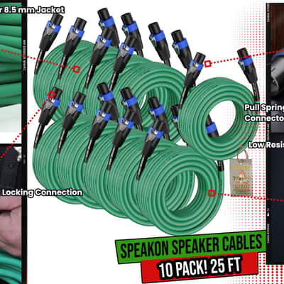 FAT TOAD Speakon to Speakon Speaker Cables (10-Pack) | 25ft DJ Pro Audio Green PA Cords with Twist Lock Connector | 12 AWG Wire for Studio Recording & Stage Gear image 13