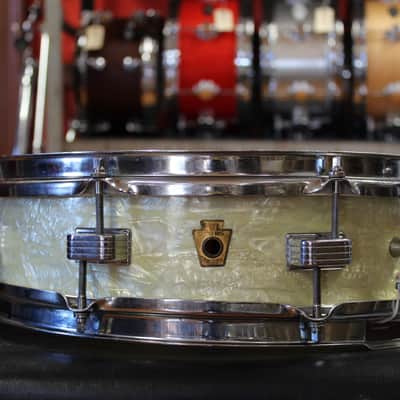 1950s WFL 4x14 Snare Drum in White Marine Pearl image 1