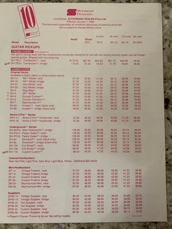Seymour Duncan Price List