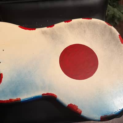1965 Fender Mustang Vintage Original Japanese Flag Refin Over Olympic White Rising Sun Electric Guitar Body w/ Pickguard image 7
