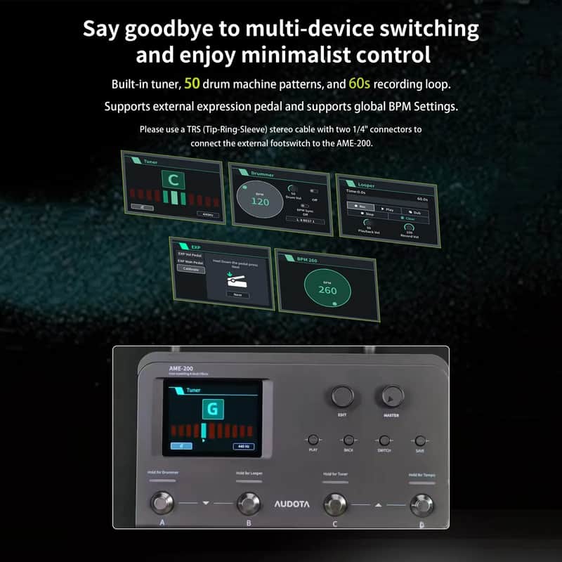 Audota AME-200 Multi-Effects Processor 50Drum Looper 200Presets 10