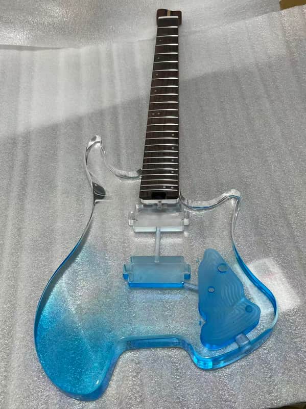 24frets 5 piece neck Blue Fade Headless Acrylic Electric Guitar body c Outline image 1