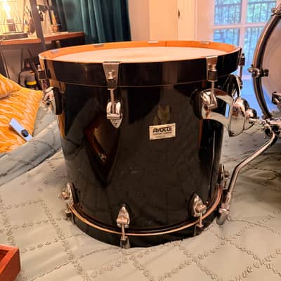 Ayotte Custom Piano black gloss wood hoop maple drum kit 22/12/14/16 image 16