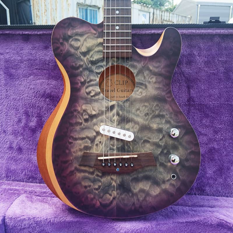 CLIP SAE-580 Travel Silent Guitar Black quilted Purple Burst image 1