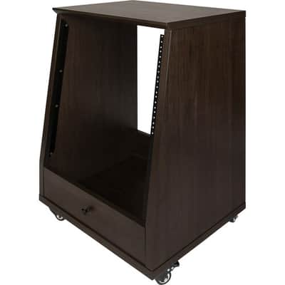 Gator Elite Furniture Series 12U Angled Studio Rack with Locking Casters Dark Walnut Brown Finish Bild 4