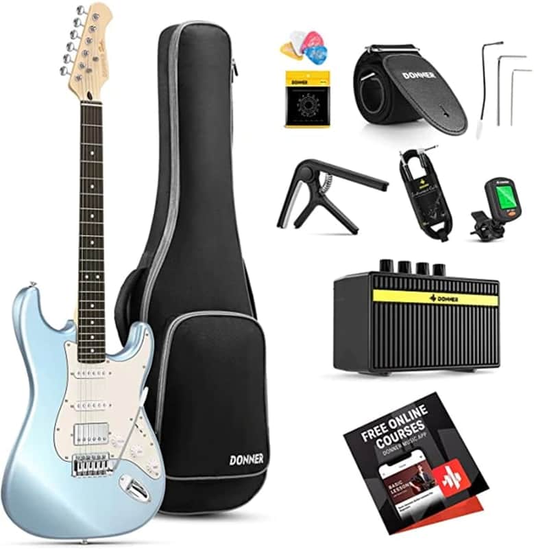 Full Kit Electric Guitar Beginner Set Bundle ST Type Sunburst with Amp Amplifier & Accessories Blue image 1