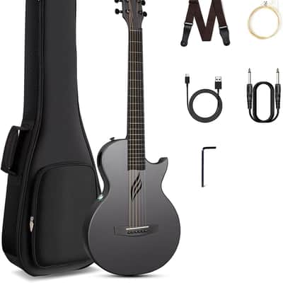 Carbon Fiber Travel Guitar - 35" Acoustic Electric with Smart AcousticPlus Technology, Built-in Effects, USB Recording, Bluetooth Speaker, Beginner Bundle with Gig Bag & Accessories image 1