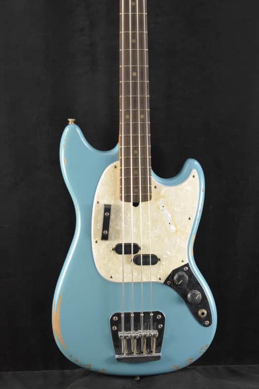 Fender JMJ Road Worn Mustang Bass Faded Daphne Blue Rosewood Fingerboard image 1