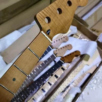 Tiger Maple Wood 4 String Jazz Bass Style Neck, 20 Frets Fingerboard image 1