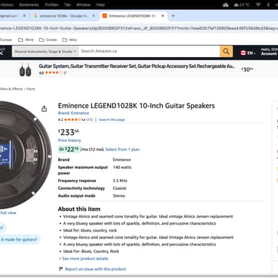 Eminence Legend Series 1028K 12" 35-Watt Replacement Speaker - 8 Ohm - Black image 2