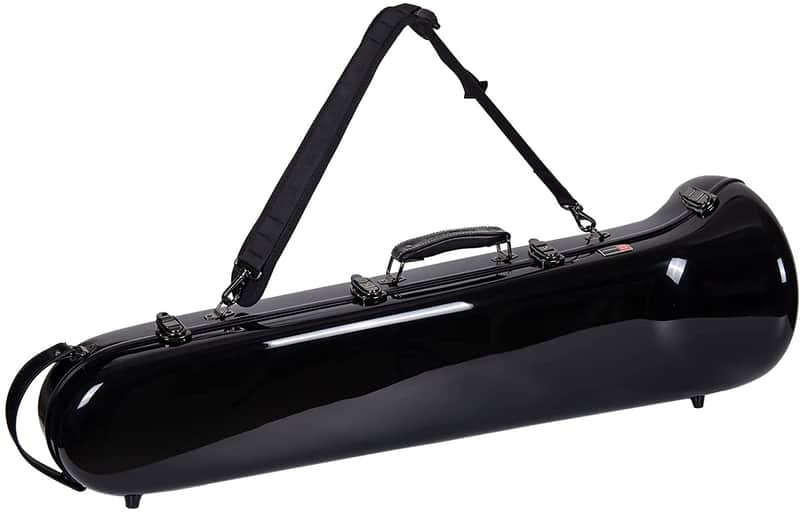 Crossrock Fiberglass Case fits for F-Trigger or Straight Trombone with removable shoulder straps-Black image 1