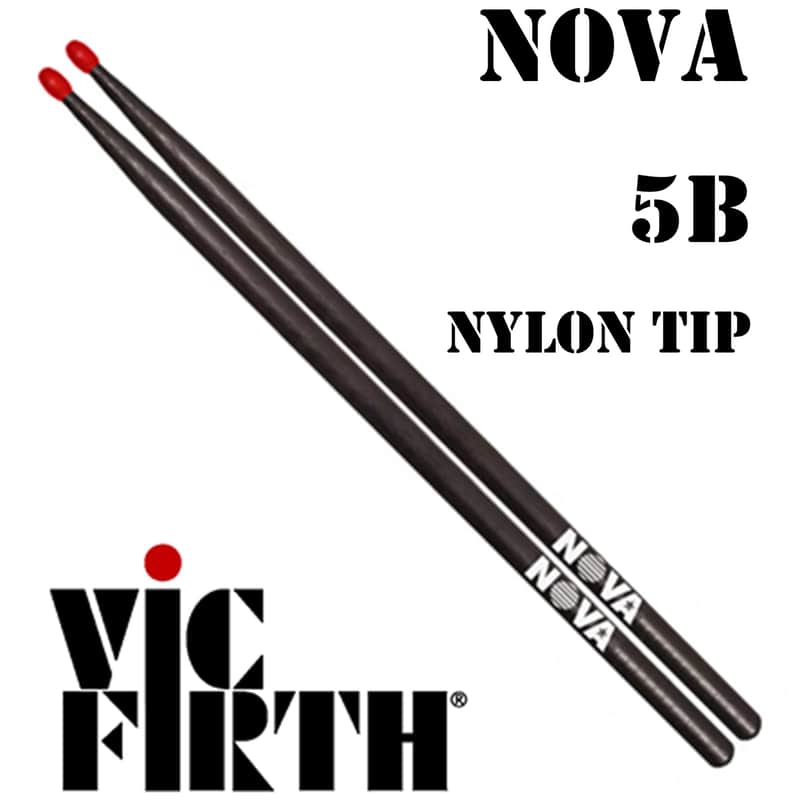Vic Firth Nova Drumsticks 5B Hickory Nylon Tip Black & Red Pair image 1
