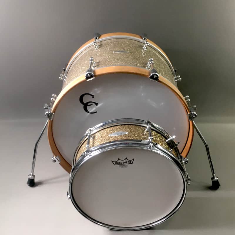 C&C Custom 2 Piece Jazz Bop Kit 18” Bass + 13” Snare Ginger / Champagne Glass Glitter Made in USA Maple Shells image 1