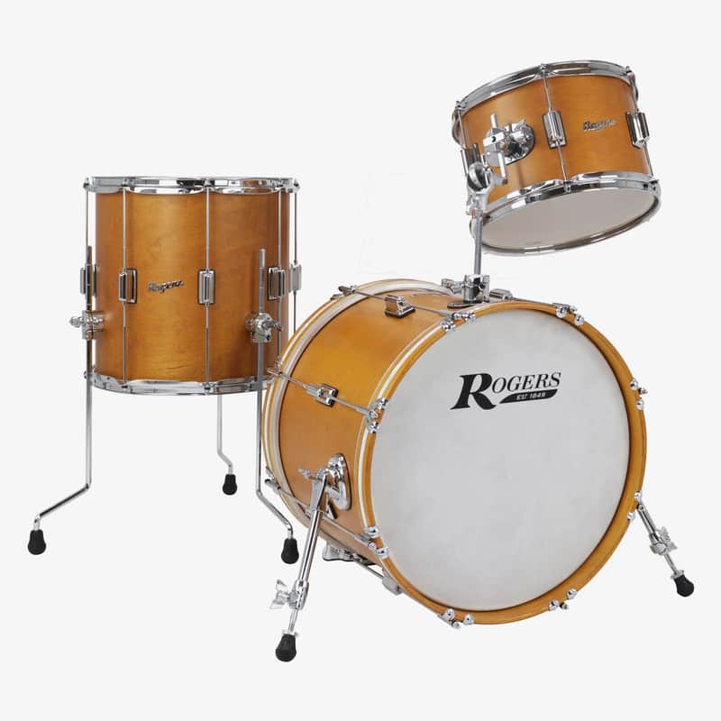 ~NEW!~ Rogers Tower Series 3-Piece 12/14/18 Bop Drum Kit Set in Satin Fruitwood Stain with White Marine Pearl Hoop Inlay image 1