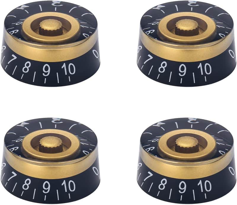 4Pcs Electric Guitar Knobs Gold Black Speed Volume Tone Control Knobs for Strat Style Guitar Bass Parts Replacement image 1