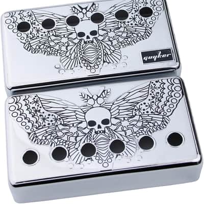 Humbucker Pickup Cover (50mm/52mm Pole Spacing) – Cupronickel Bridge and Neck Pickups Frame Set Replacement Parts for Les Paul LP Style Electric Guitar, Skull Wing Style, PC007 Chrome image 3