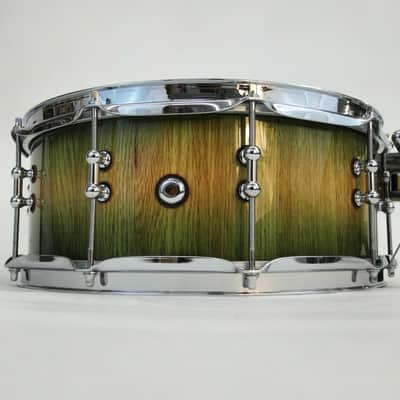 HHG drums 14x5.5 White Oak Stave snare drum, Natural to Green Burst image 8