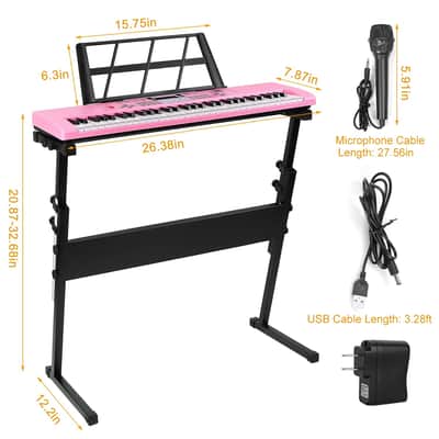 Cxxss 61 Keys Digital Music Electronic Keyboard Electric Musical Piano Instrument Kids Learning Keyboard w/ Stand Microphone-Pink image 13