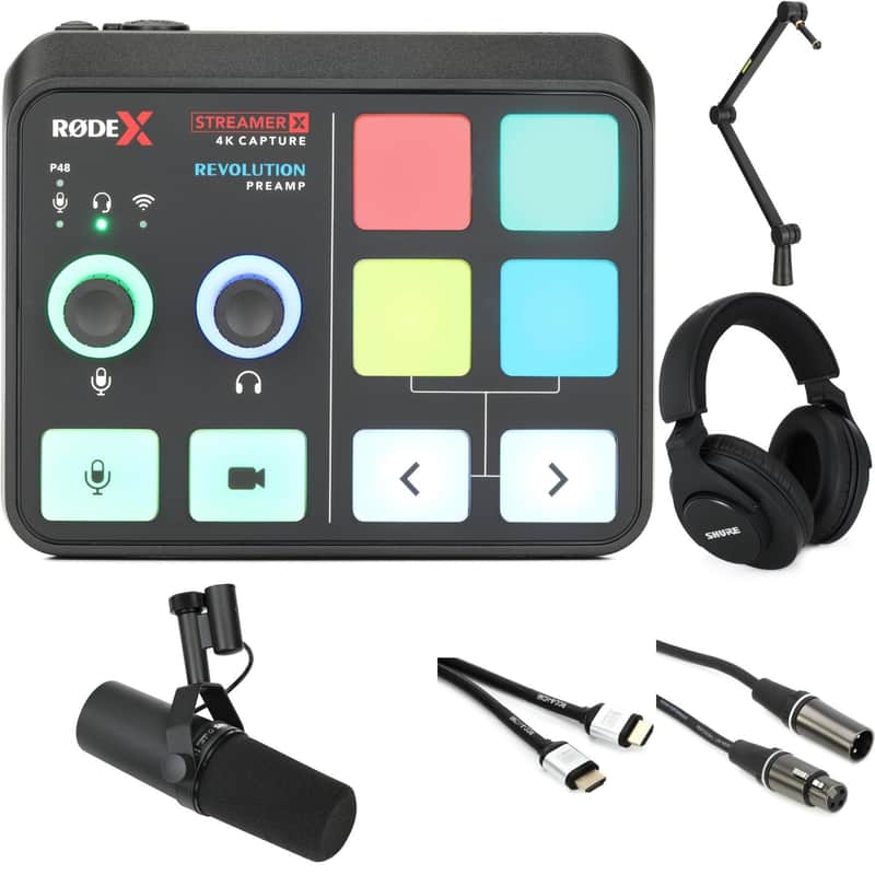 Rode Streamer X Audio Interface and Video Capture Card with Shure SM7B Dynamic Vocal Microphone and Headphones Bundle image 1