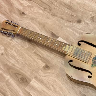 National Triolian "Anemone Bouquet" 1928 Yellow, very early wood body Tricone resonator guitar. image 17