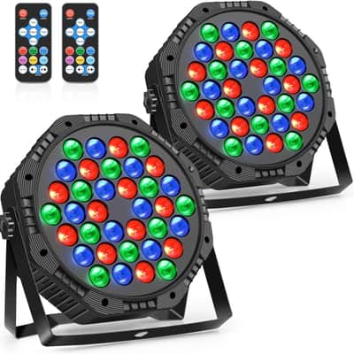 Stage Lights 2 Pack 36 LED Par Light Corded RGB DJ Party Uplights with Sound Activated and DMX Control for Disco, Wedding, Club, Birthday, Stage Lighting (2 Pack) image 1