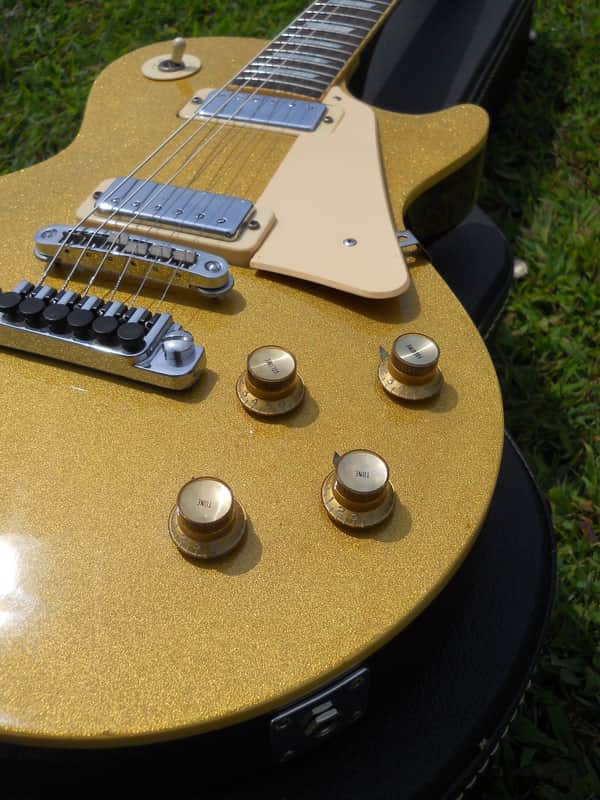 RARE 70's Aria Pro II Les Paul Deluxe Gold Top, EXC Cond, Set | Reverb