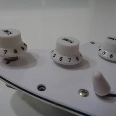 Handmade prewired HSH neodymium Strat pickguard with HB split switch TR BL and mid PU cutoff switch. image 7