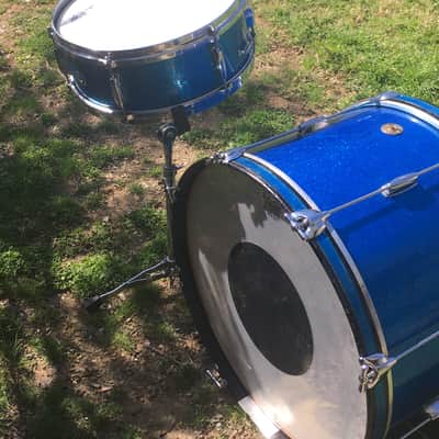 Vintage 1960s Gretsch Round Badge 2-Piece Blue Sparkle Glass Glitter Jazz Drums Virgin Bass Snare USA Jasper Shells 14/22 image 12