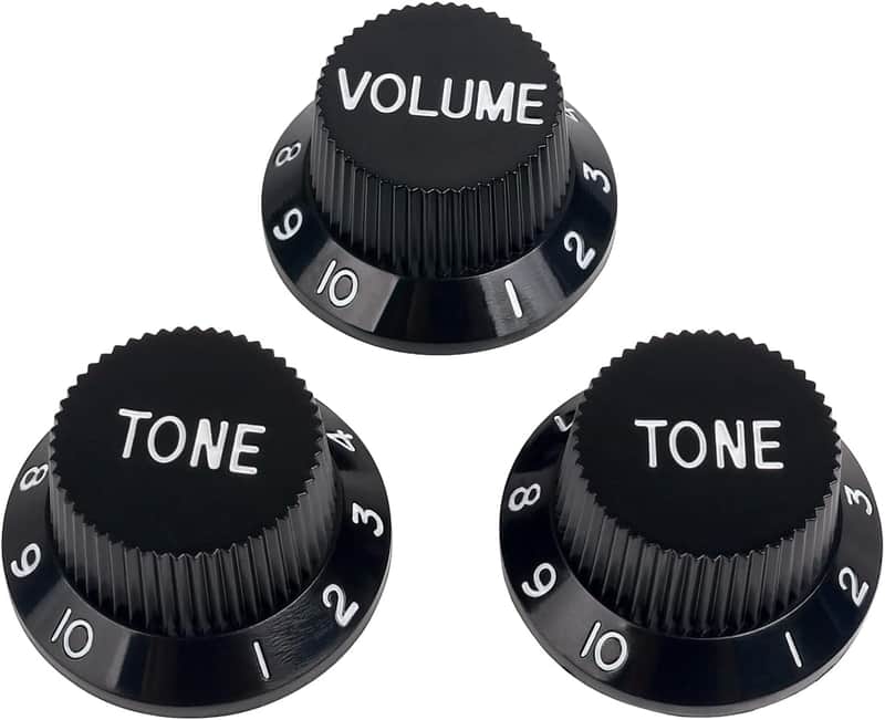 18-Spline Electric Guitar Control Knobs 2 Tone and 1 Volume Knobs Metric 6mm (15/64") Speed Knobs Top Hat for Squier Strat ST Electric Guitars Pack of 3 JT/XN-04 Black image 1