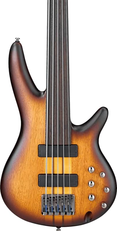 Ibanez SRF705 Bass Workshop Fretless 5-String Bass Guitar, Bound Panga Panga Fingerboard, Brown Burst Flat image 1