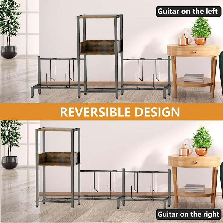 OEM Guitar Stand  With 3-tier Storage Shelf for 4 Electric, Bass Guitars, Guitar Amp Accessories, Record Player, Albums, Guitar Stand Multiple Guitars photo 3
