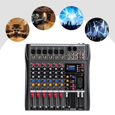 6-Channel Digital Audio Mixer – Professional Studio Sound Board with Bluetooth, USB, MP3 Input, and Phantom Power Bild 3