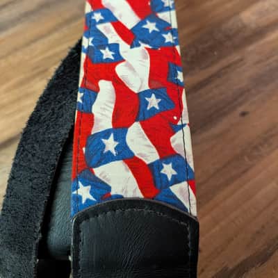 Unbranded Guitar Strap 2.5" Leather Ends Flag Graphics Great Condition image 2