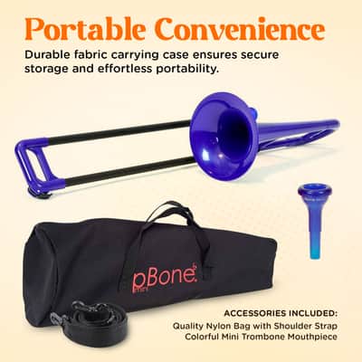OB pInstrument pBone mini Plastic Trombone, Comfortable Ergonomic Grip,  Blue image 10