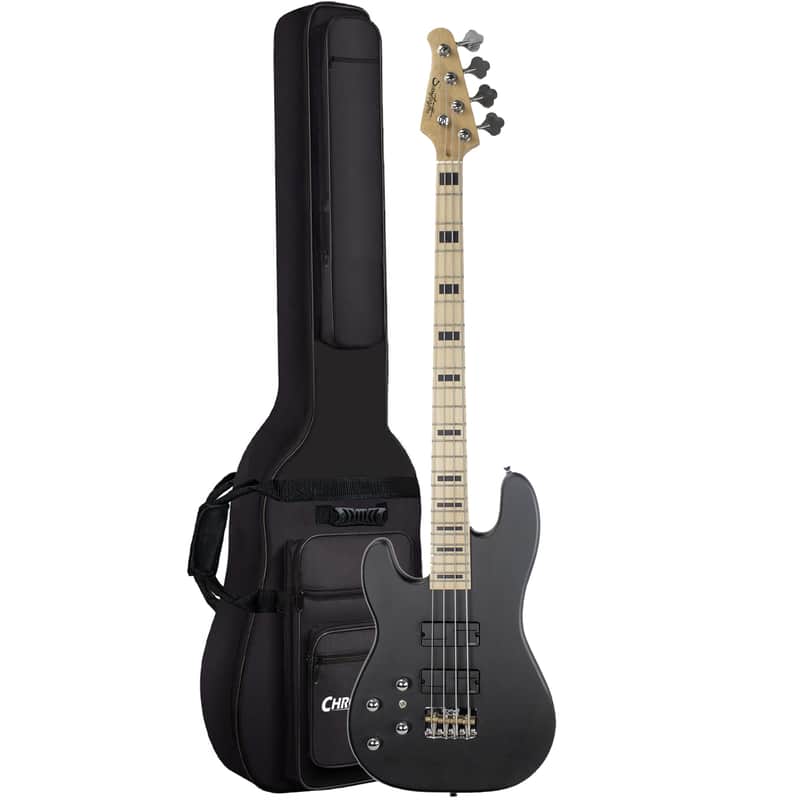 Sawtooth Rebel24 Series Left Handed Satin Black 24 Fret Electric Bass Guitar w Fishman Fluence Pickups and Padded Gig Bag image 1