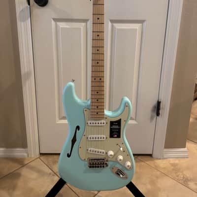 Partscaster Thinline S-Style (Semi-hollow Fender Strat) - Daphne Blue image 1