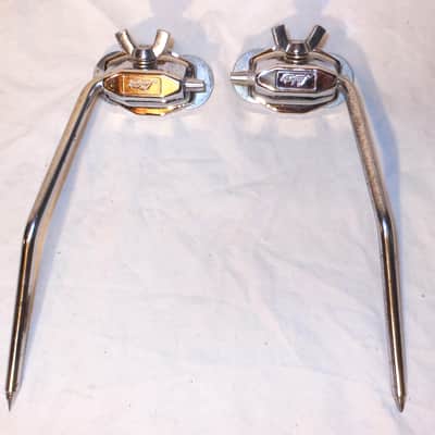 PAIR Ludwig Vintage 1965 Folding Bass Drum Spurs & Mounting Brackets image 1