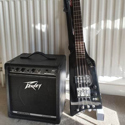 Hondo Alien Headless Bass 80s with Case and Peavey Microbass image 1