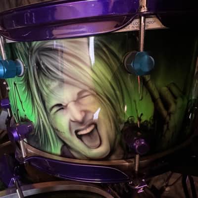 Rikki Rockett's Poison, Rockett Drum Works "Zombie" Kit: 22", 12", 14", 16", 6x14" Snare.  Purple Hardware 2012 - Custom Graphics By Craig Fraser. SIGNED! image 5